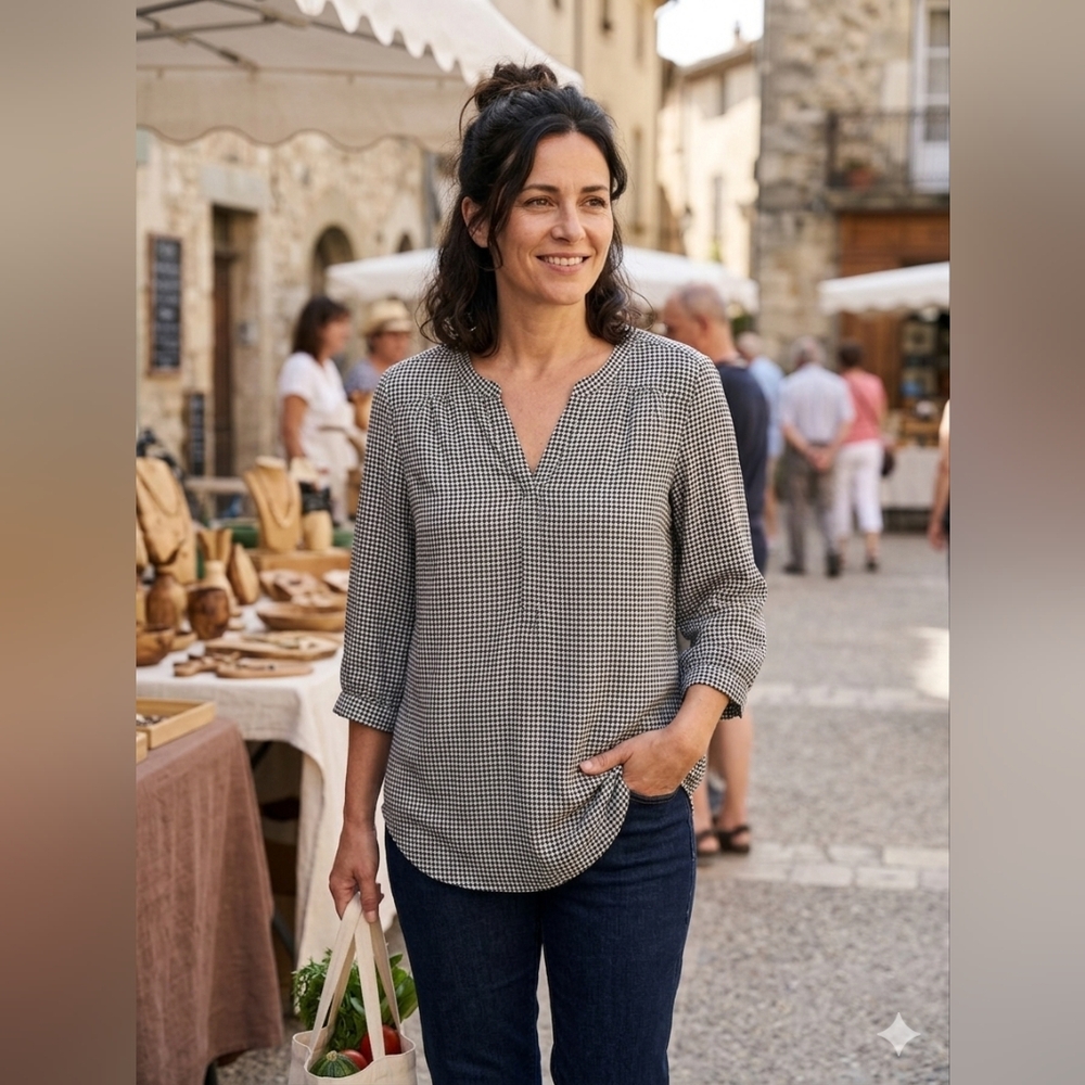 torrid Black and White Houndstooth V-Neck Blouse - Picture 2 of 14